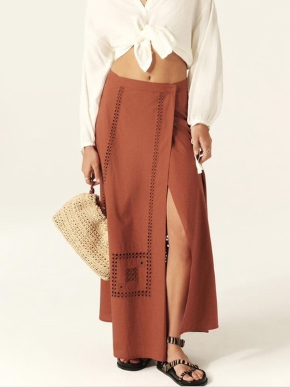 Ba&sh LERMAID Embroidered Maxi Skirt in Ecureuil Rust | FR 40 / US 8
